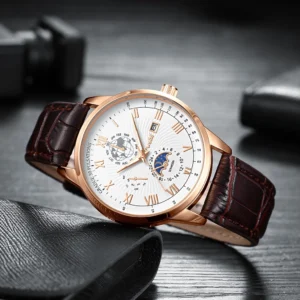 POSHI Men Quartz Leather Watch