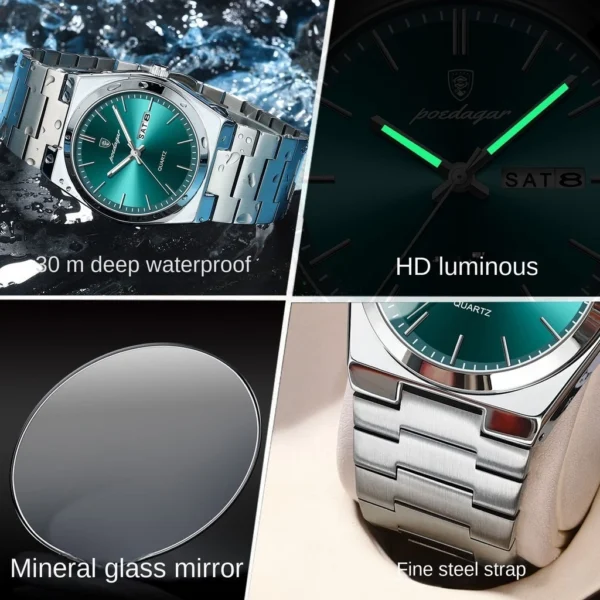 POEDAGAR Quartz Stainless Steel Watch