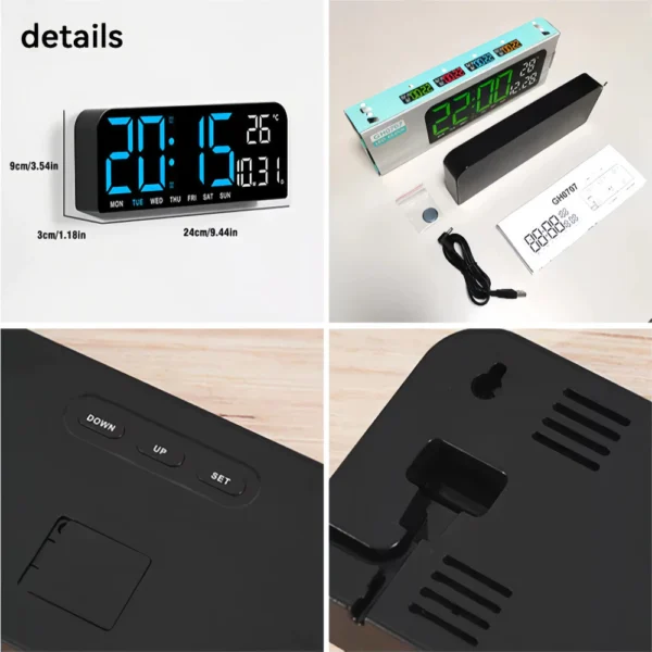 LED Digital Alarm Wall Clock L24cm W3cm H9cm
