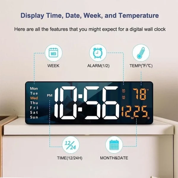 Large LED Digital Alarm Wall Clock L23cm H7cm