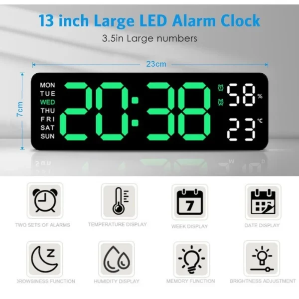 Large LED Digital Alarm Wall Clock L23cm H7cm